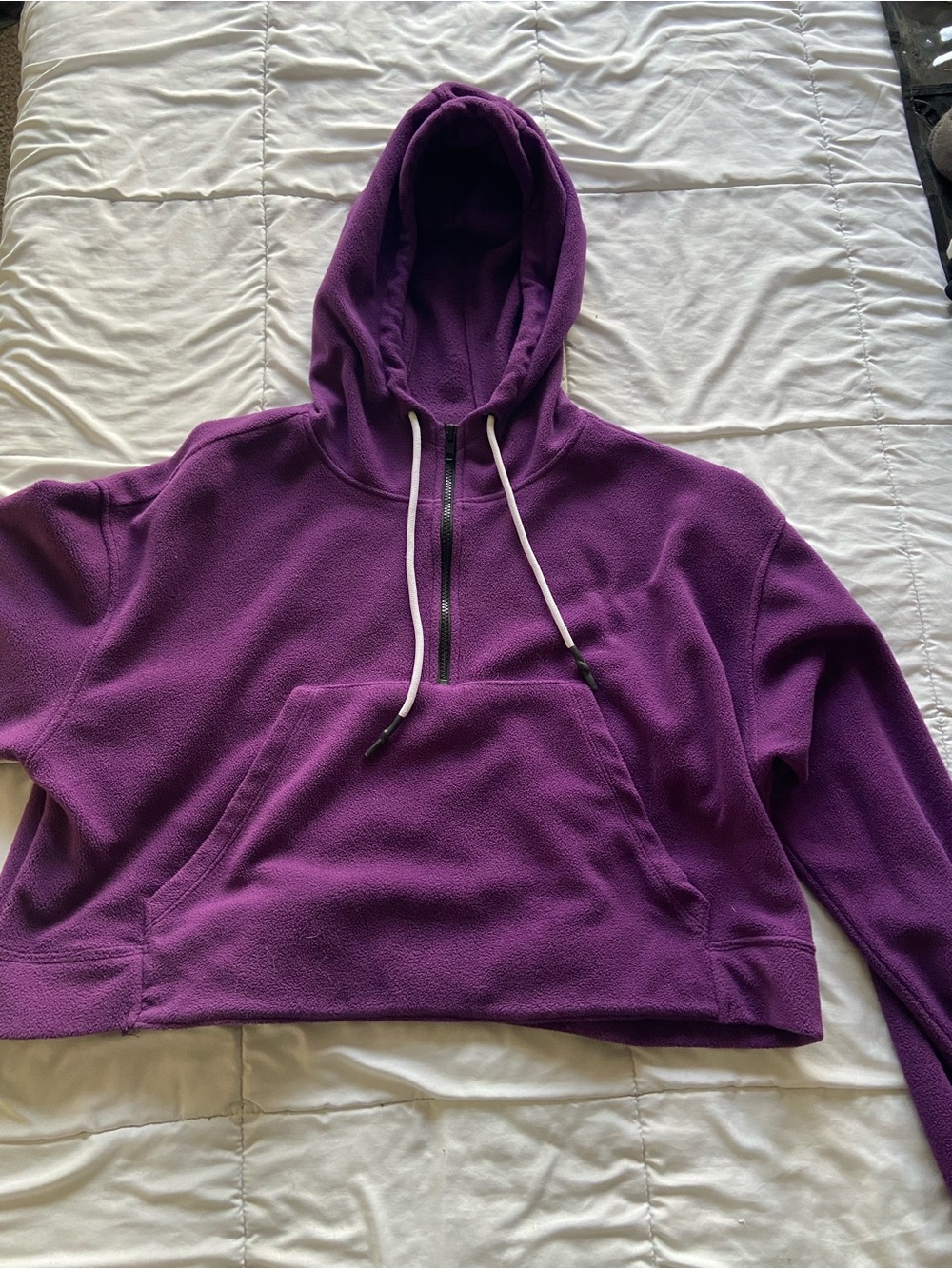 Forever 21 Purple Quarter-Zip Fleece Cropped Hoodie